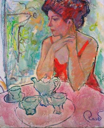 &quot;El desayuno&quot;, óleo s / t, 55 x 46 cm.